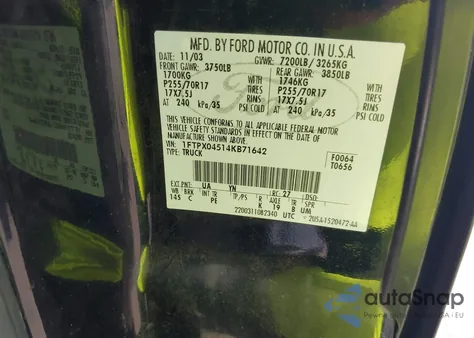 2004 Ford F-150 Fx4/Xlt из США, поврежденный, VIN 1FTPX04514KB71642